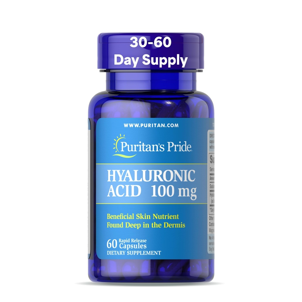 Puritans Pride Hyaluronsyra 100mg, Kosttillskott för hudhydrering, 60 Rapid Release kapslar