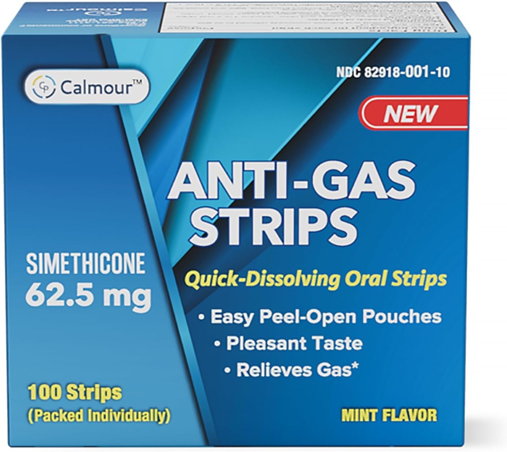 Anti Gas Relief 100 Strips | Mint Flavor Oral Dissolvable Anti Bloating Relief Strips | Rapid Gas Relief för vuxna | Effektiv Bloating Relief för kvinnor | Simethicone Anti Bloating för kvinnor