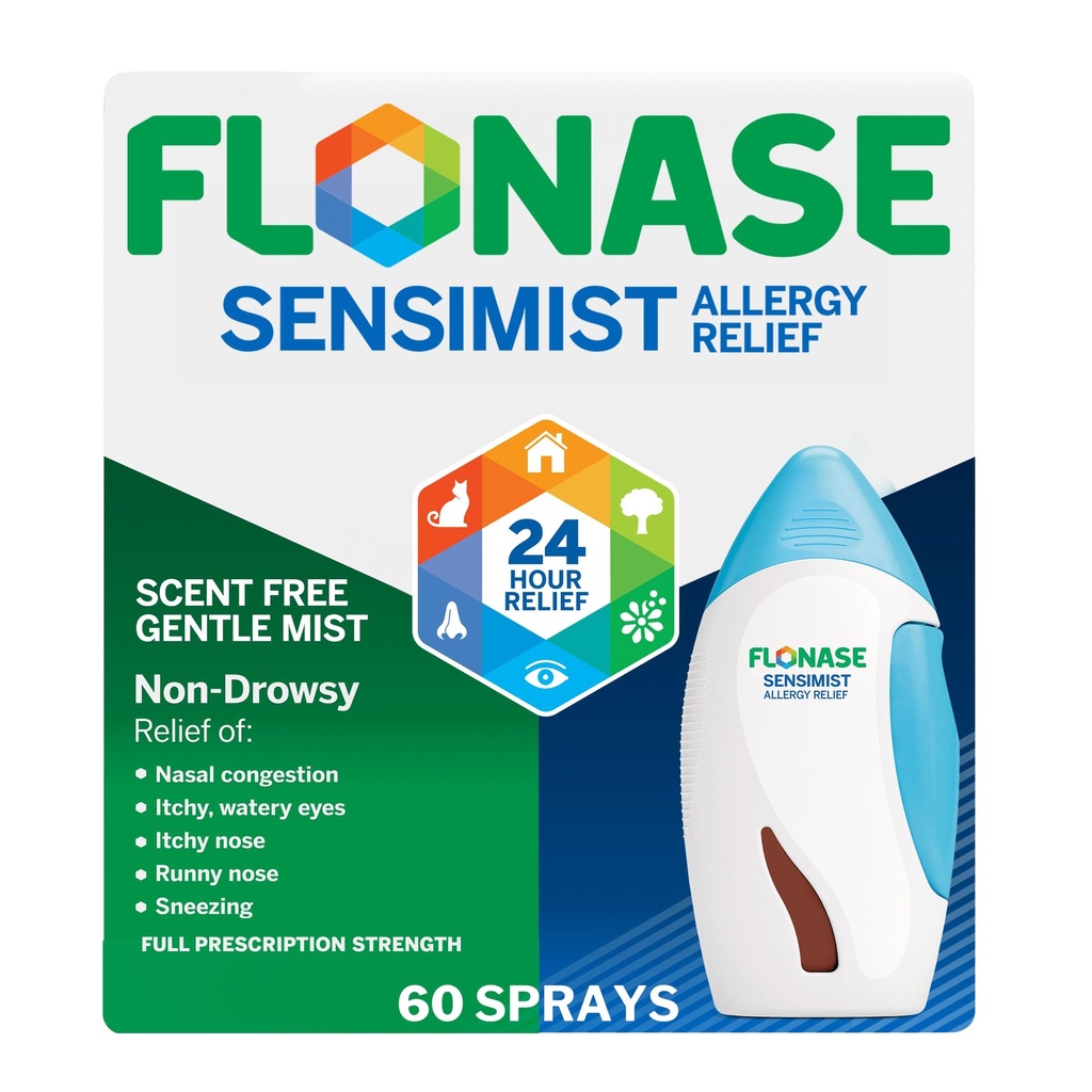Flonase Sensimist Allergia Relief Nansal Spray non-Drowsy, 24 tunnin Multi-Symptom Allergy Relief . 60 Spray