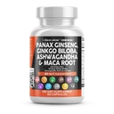 Clean Nutraceuticals Panax Ginseng Ginkg Ginkgo Biloba Ashwagandha Maca Root - Focus Supplement Pills naisille ja miehille Pine Bark Extract, valkosipuli, ja Saw Palmetto - 60 Caps