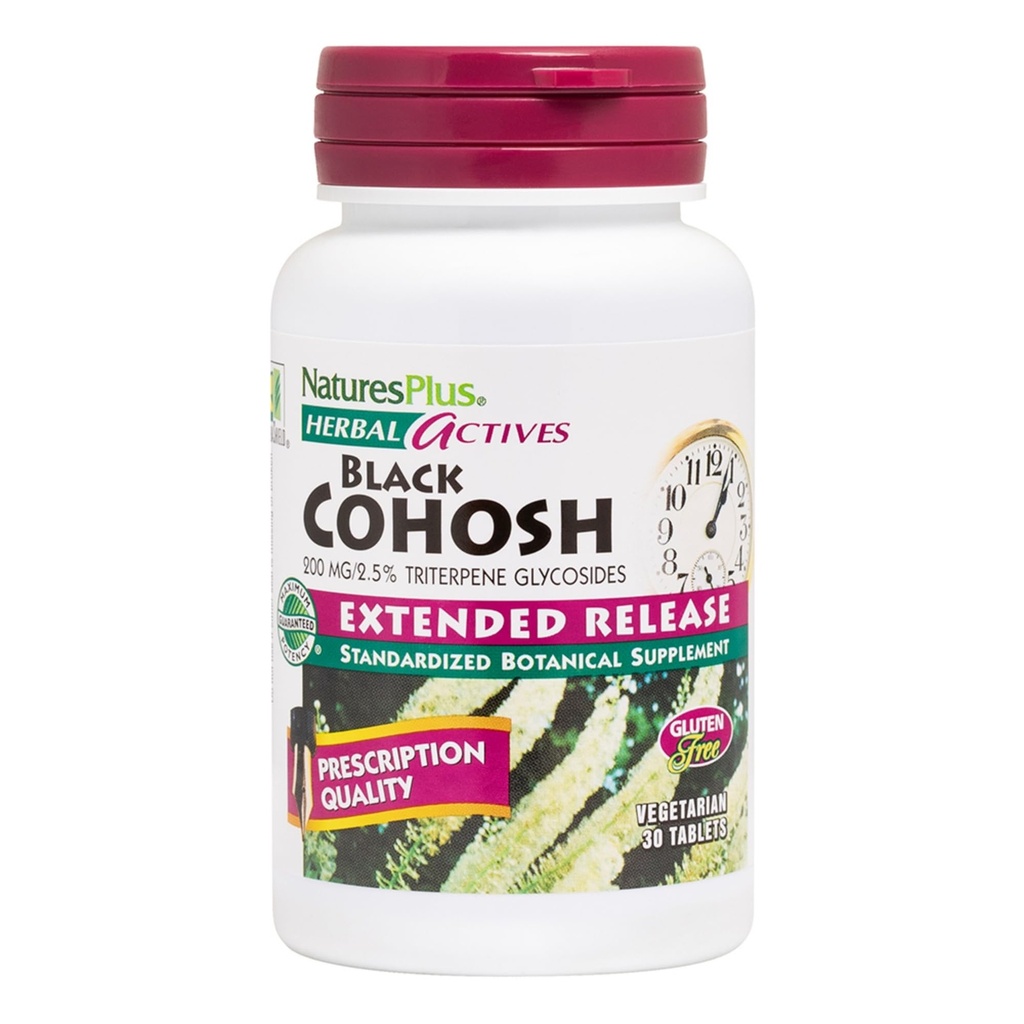 NaturesPlus Herbal Actives Musta Cohosh - 30 tablettia - Ravitsemustuki hyvinvoinnille Menopaussin aikana - Kasvissyöjä, Gluteeniton - 30 tarjoilua