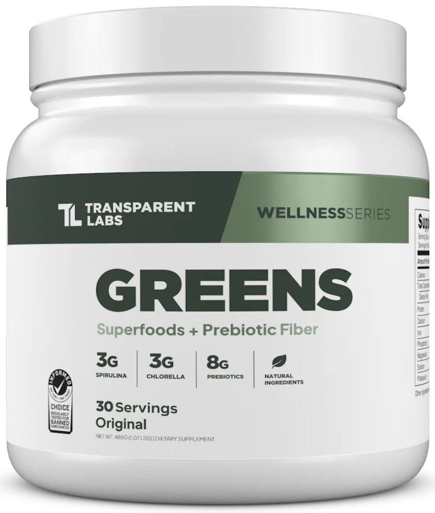 Läpinäkyvät laboratoriot Prebiootit Vihreät - Superfood Powder & Antioksidantit Lisäravinteet Luomu Spirulina, Chloerra, Acacia, & Green Banaanijauhe - 30 Tarjoilut, Makuttomat
