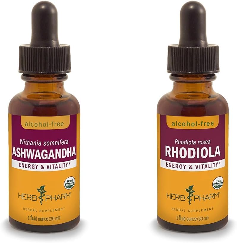 Herb Pharm Ashwagandha & Rhodiola Uutteet energialle, elinvoima, kestävyys & kestävyys, 1 Oz Each