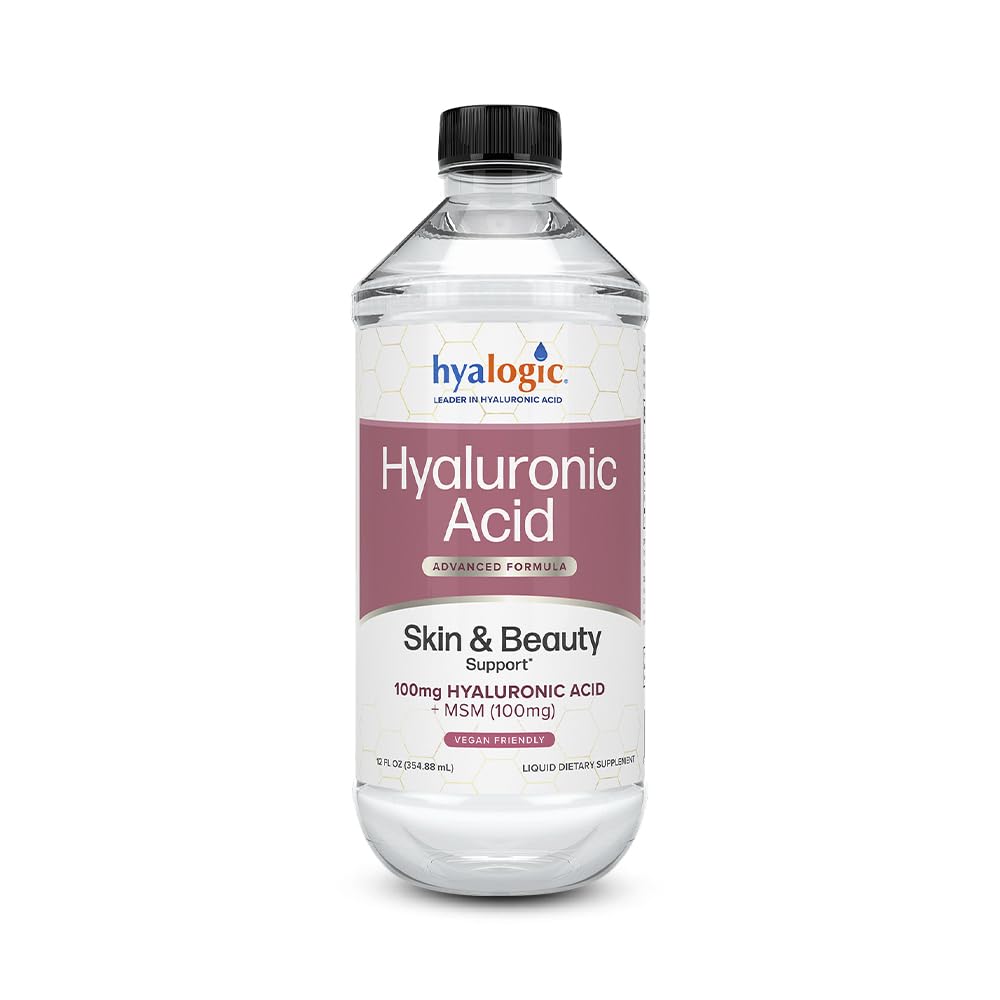 Hyalogic Liquid Hyaluronic Acid Supplement - Ingestible ihon tuki 100 mg HA ja 100 mg MSM - Natural Hydration for the Face, Eyes and Lips - Korkea Molekyylipaino Formula - 12 oz