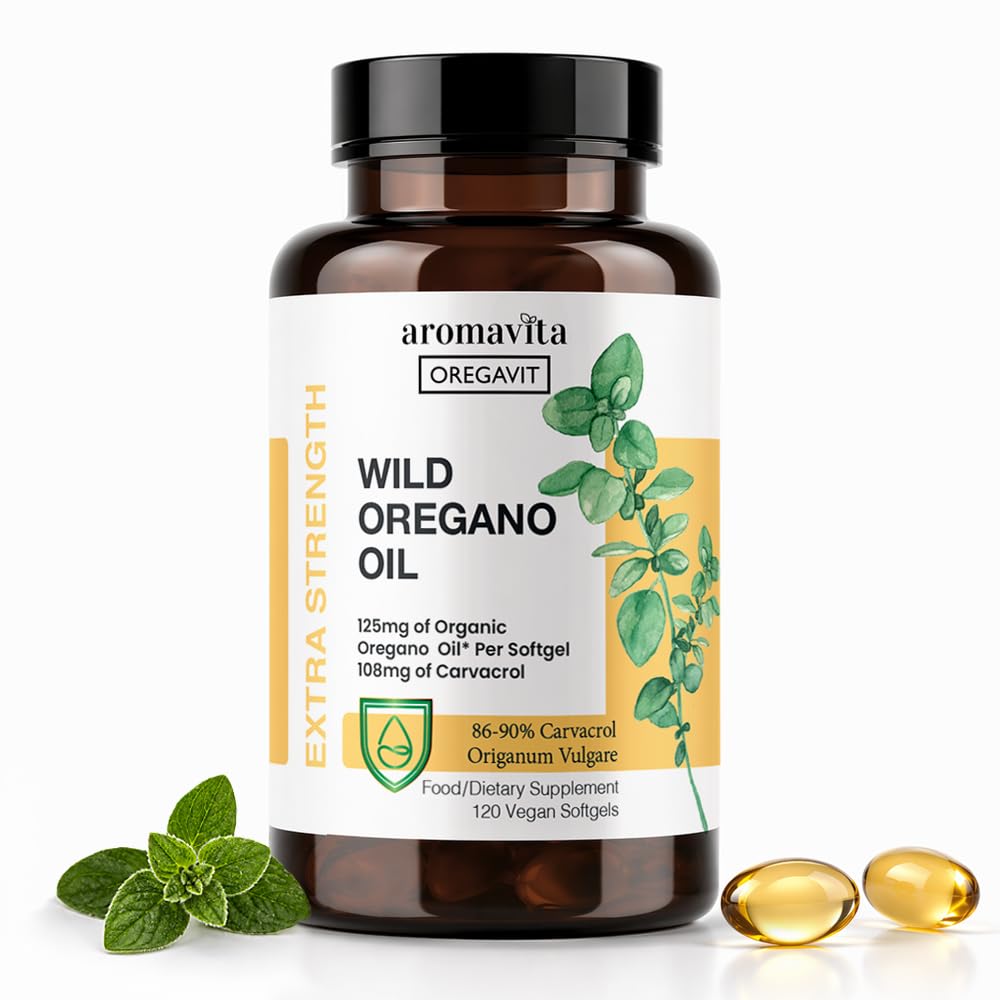 Vegaani Wild Oregano Oil Capsules Organic, 86-90% Carvacrol - 125mg Oil of Oregano per Softgel - Immuuni- ja digestiivinen tuki, luonnon antioksidantti, Vegan, ei-muuntogeeniset, 120 kapselia