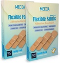 Flexibla tyghäftande bandage för bekväm flexibelt stort skydd och sårvård av mindre skär, skrapor, & sår, diverse storlekar (2-1/4 "x5/8", 3" x3/4", 3 "x1") - Twin Pack 100 CT Box