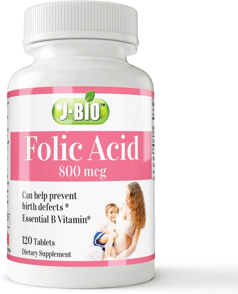 J-Bio Folic Acid 800 mikrog (120 tablettia) Päivittäinen terveysjärjestelmä ja synnytystä edeltävä hoito naisille