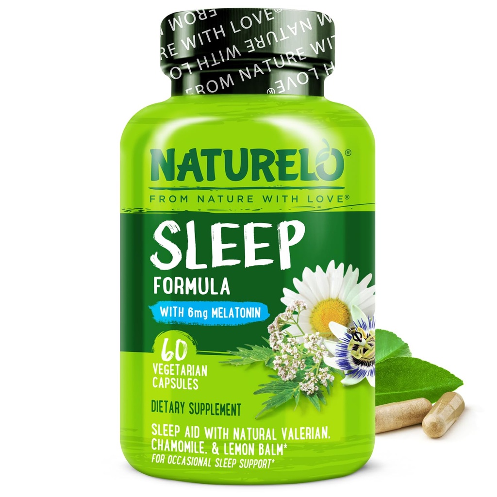 NATURALO Sleep Aid - kanssa melatoniini, magnesium, GABA, Valerian Root, Lemon Balm, kamomilla kasviperäisiä uutteet - kasviperäistä unilääkettä - 60 vegan kapselia
