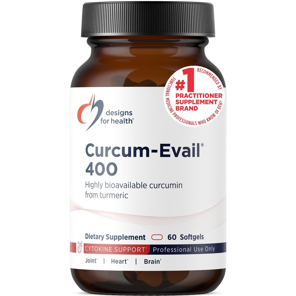 Design för hälsa Curcum-Evail 400 - Biotillgängliga gurkmeja Curcumin Supplements - Evail Emulsification Technology - Curcumin C3 Complex med gurkmeja + Vitamin E, Non-GMO (60 Softgels)