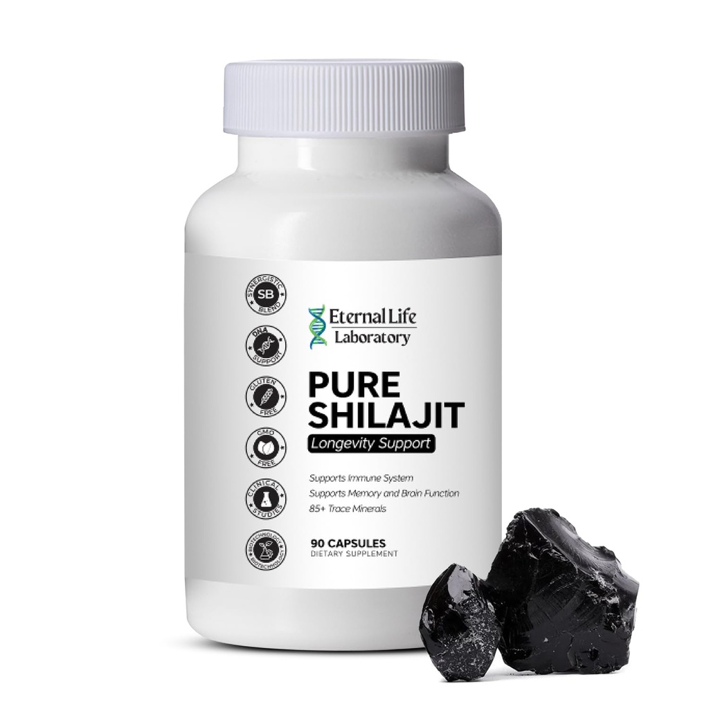 100% Pure Shilajit, Organic Himalayan Shilajit för Män & Kvinnor, 85 + Trace Minerals Rich i Fulvic Acid Shilajit Supplement för energi och immunsystem 1000mg 90 Count