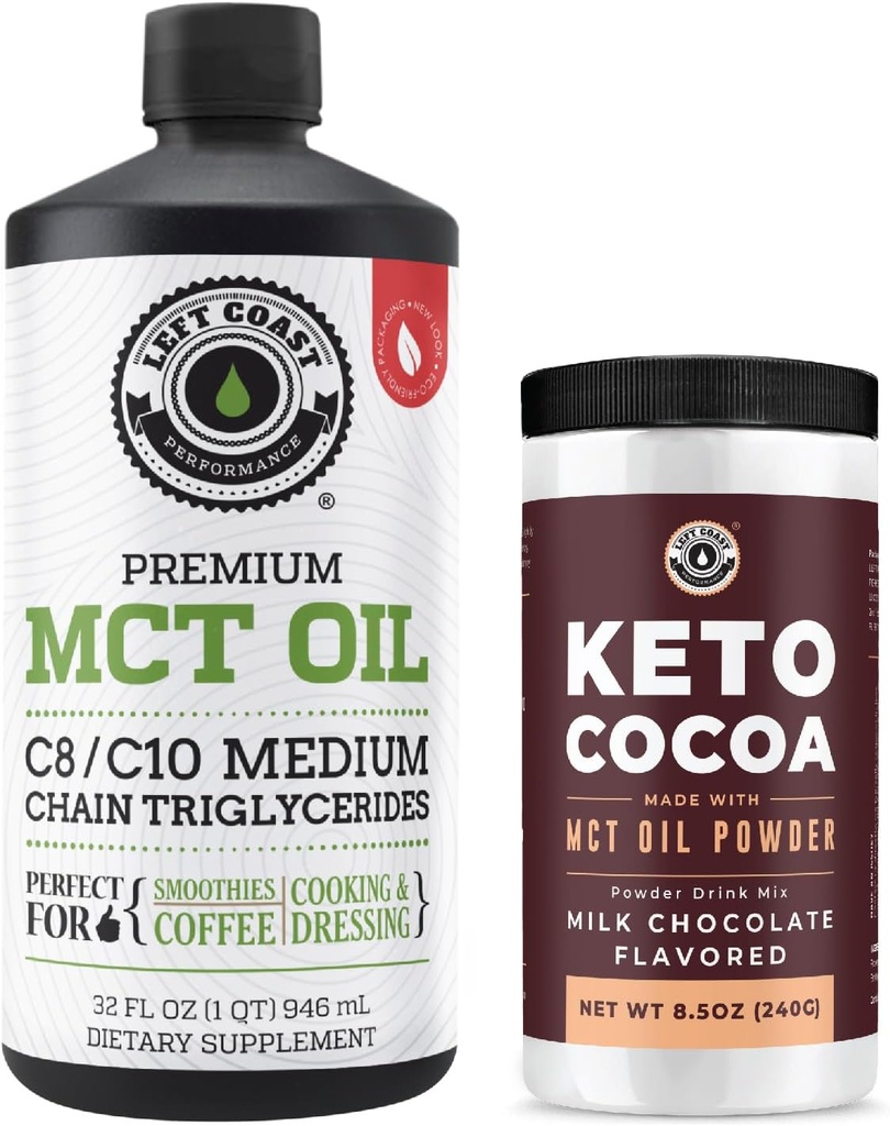 Vasen Coast Performance 100% Coconut MCT Oil Liquid, 32oz + Keto Coco Drink Mix, 8.5oz