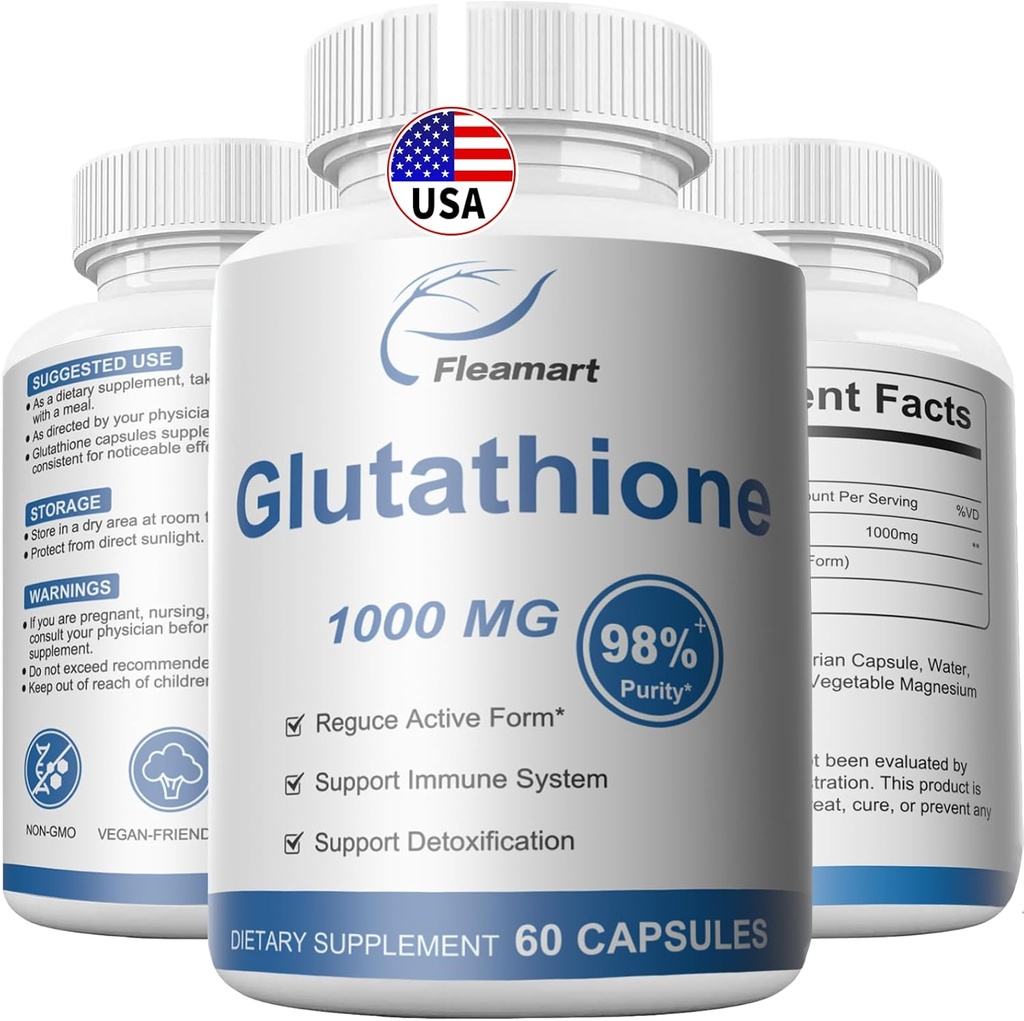 Glutationi-lisä 98%+ Erittäin puhdas ja biologisesti saatavilla - ihonhoito ja detoxification L-Glutatione 1000mg Immune & Liver Support - Valmistettu Yhdysvalloissa 60 kapselia