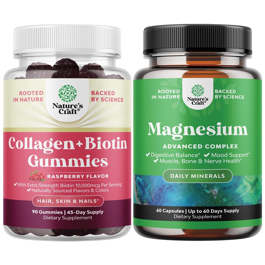 Bundle hiukset iho ja kynnet Gummies naisille - Extra Strength Biotin ja Collagen Gummies naisten hiukset ihon kynnet tukea ja suuri imeytyminen Magnesium Complex täydentää vatsan ja digestion