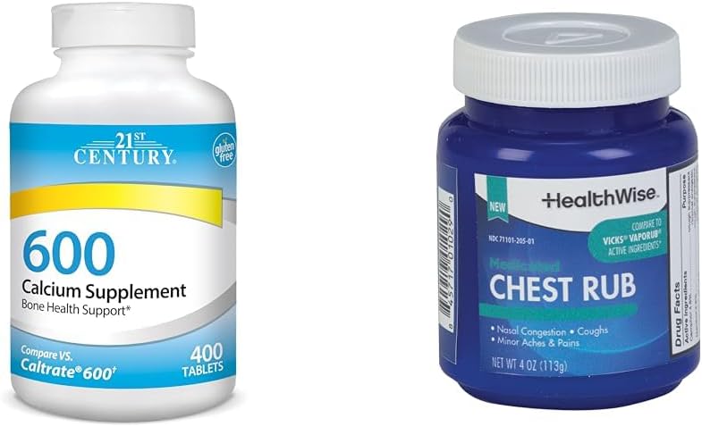 Century Calcium 600 mg Tabletit 400 Count & HealthWise Lääkehoito Rub 4oz Yskä Supressantti