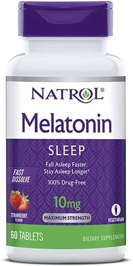Natroli Melatoniini uni Suurin vahvuus nopeasti liukenee mansikan maku 10 mg 60 tablettia (pakkaus 2)