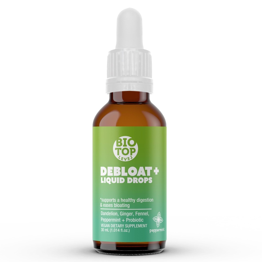 Debloat Organic Liquid Drops for Natural Gas & Bloating Relief, Tukee Ruoansulatus- ja suolistoterveyden kanssa Voikukka, inkivääri, Fenkoli, Piparminttu, Sokerivapaa 1.0 Fl Oz.