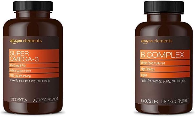 Elementit Super Omega-3 (120 Count) ja elementit B Complex (65 kapselia)