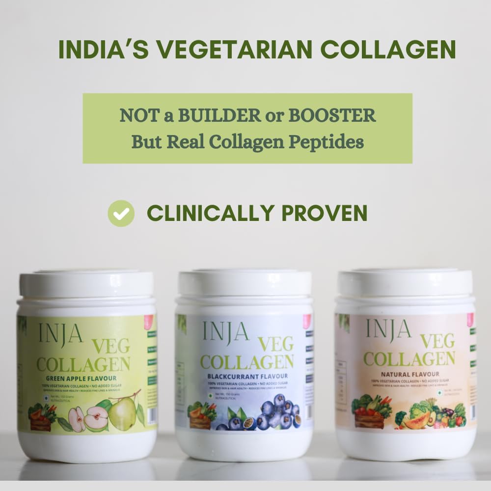 INJA Wellness Veg Collagen täydentää naisille, miehet, 100% kasvissyöjä Collagen, Vain alkuperäinen kasvis Collagen Powder, Ei lisättyä sokeria, parantaa ihon ja hiusten terveyttä, vähentää hieno linja ja ryppyjä,