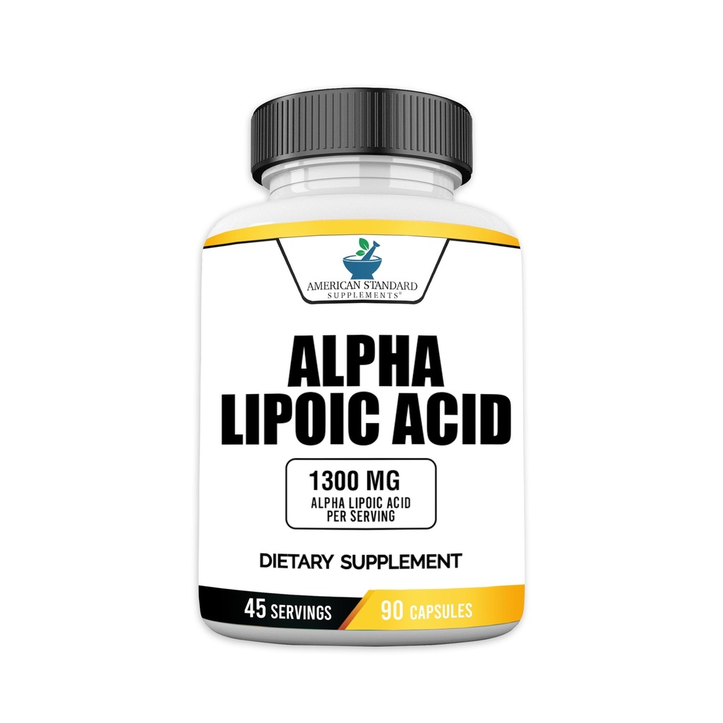 American Standard Supplements Alpha Lipoic Acid 1300mg Per Serving - Vegaani, Gluteeniton, ei-GMO, 90 kapselia, 45 tarjoilua