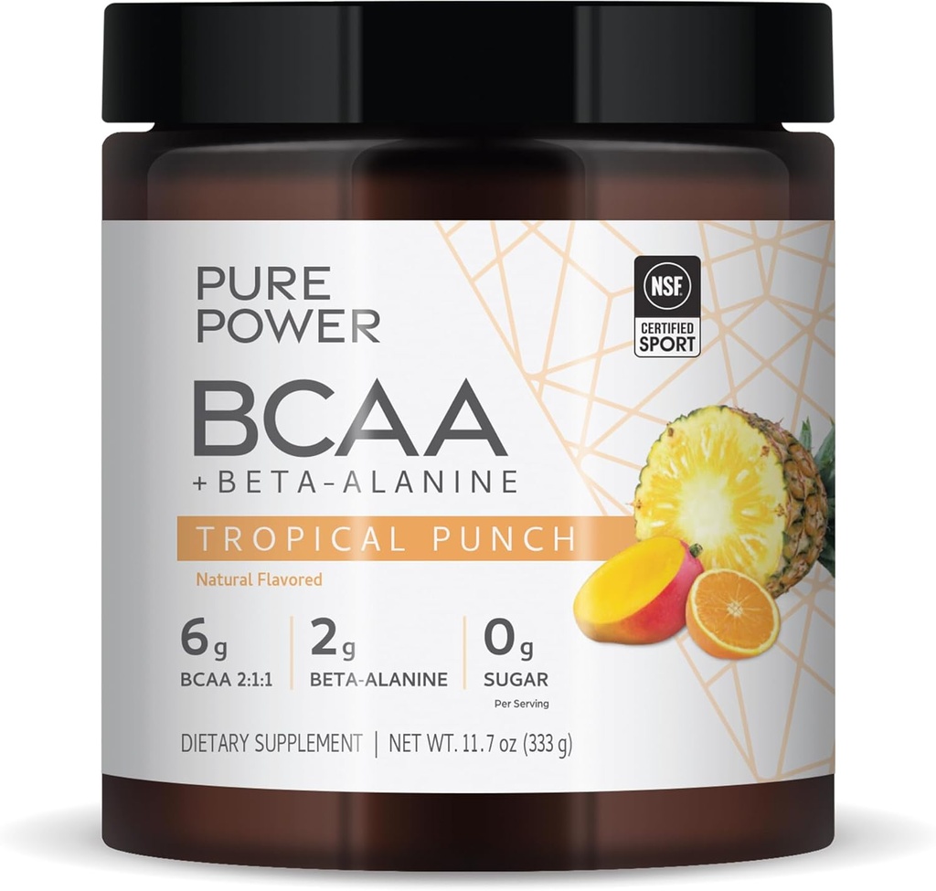 Pure Power BCAA + Beta- Alanine, Tropical Punch Flavor, 11, 7 oz (333 g), 30 Servings, 6g BCAA, 2g Beta-Alanine, 0g Sugar, ei-GMO, Dr. Mercola
