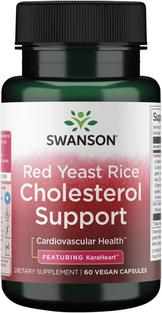 Swanson Red Yeast Rice Cholesterol tuki - Featuring Karaheart 60 Vegan Caps