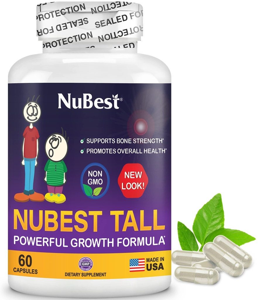 NuBest Tall | Stöd Bone Strength, Bone Health, Förbättrad immun och Hel Body Wellness med Calcium, Collagen och örter för Ages 5 + & Teens | 60 kapslar | 1 månads leverans