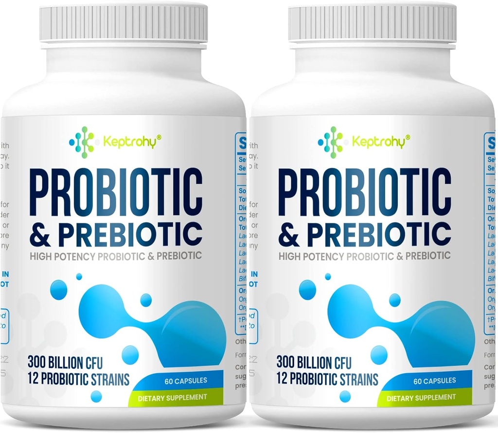 Probiootit naisille ja miehille, 300 miljardia PMY Probiootit 12 kanta + Organic Prebiootit Blend Daily Digestive, Immuuni, Gut, Bloating, Gut Health for Women & Men, Hyllytabletti - 120 kapselia