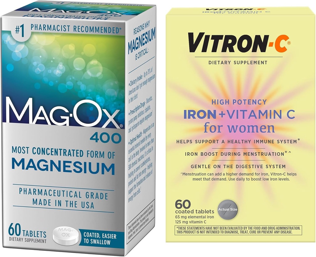 Vitron-C High Potency Iron Supplement, Immunt Support 60ct ja Mag-Ox 400 Magnesium Mineral Supplement 60ct