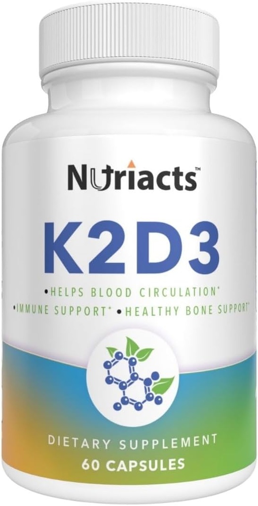 Vitamin D3 K2 med Calcium & BioPerine 60 kapslar - omfattande benhälsa, kardiovaskulärt stöd, förbättrad absorption - icke-GMO, sockerfri