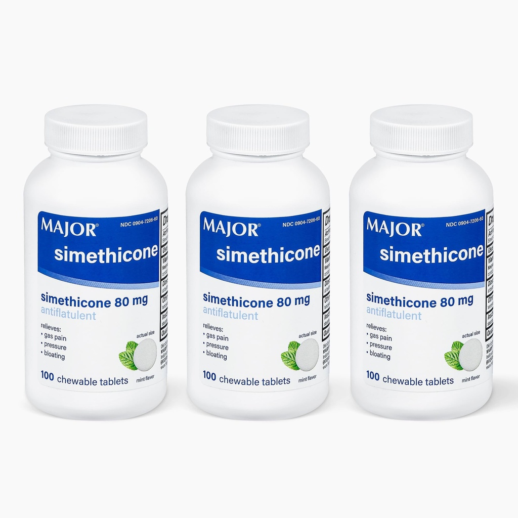 Simetikoni Gas Relief 80 mg - Ilmavaivat, turvotus- ja kaasupaineapu - 100 purutablettia (3 pakkaus)