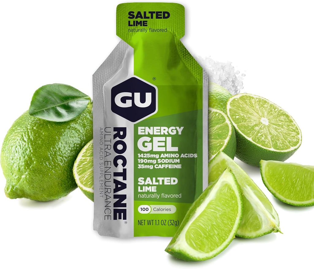 Gu Energy Roctane Ultra Endurance Energy Gel, On-The-Go Sports Nutrition för körning, cykling, vandring eller skidåkning, Salted Lime, 24-räkning