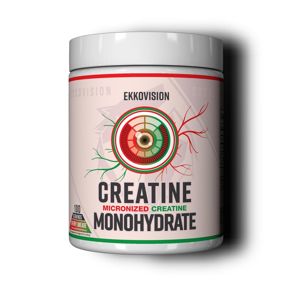 Ekkovision Creatiini Monohydraatti Powder, Micronized, Cherry Limeade, Pre Treout & Post Harjoitus täydentää miehille ja naisille, energia-tuki, helppo sekoittaa Shakes, Smoothies ja Juomat, 100 tarjoilua