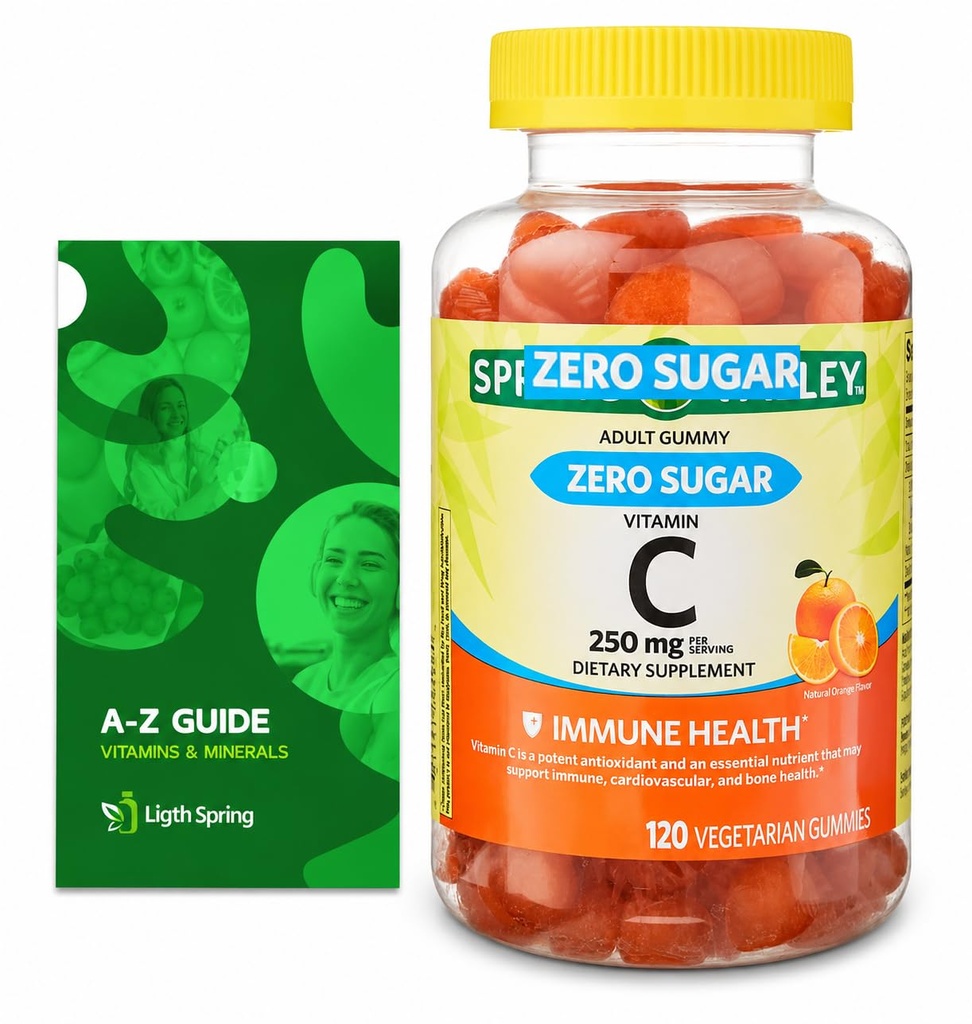 Zero Sugar Vitamin C Gummies Dietary Supplement, 250 mg, 120 Ct Bundle med exklusiva vitaminer och mineraler - A till Z - Bättre Ligth & Spring Guide