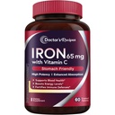 Lääkärin reseptit Iron Supplement 65 mg kanssa C-vitamiini - Maksimoitu imeytyminen, vatsan Friendly & High Potency Rauta pillereitä Red Blood Cells Formation & Immuniteetti Terveys - Vegan ei-GMO 60 rautatablettia