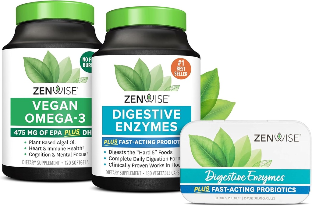 Zenwise Health Dgestive Enzymes Vegan Omega ja vapaa matka Tin
