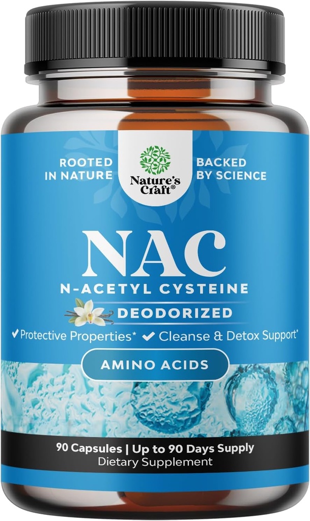 NAC täydentää N-Acetyl Cysteine vanilja - Detox N-Acetylkysteine Supplement for Lung Health & hengitysteiden toiminta, maksa ja munuaiset Detox & Cleanse - Amino NAC kapselit aikuisille - 90 Ct