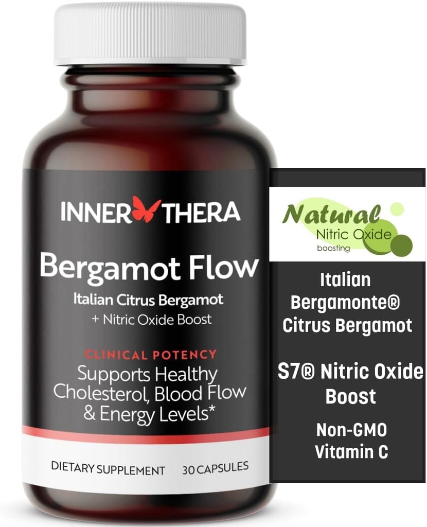 Bergamot Flow Italian Citrus Bergamot + S7 Nitric Oxide, Bergamot Supplement for High Cholesterol - Öka blodflödet, cirkulation och energinivåer - Tillverkad med Patented Italian Bergamonte Extract