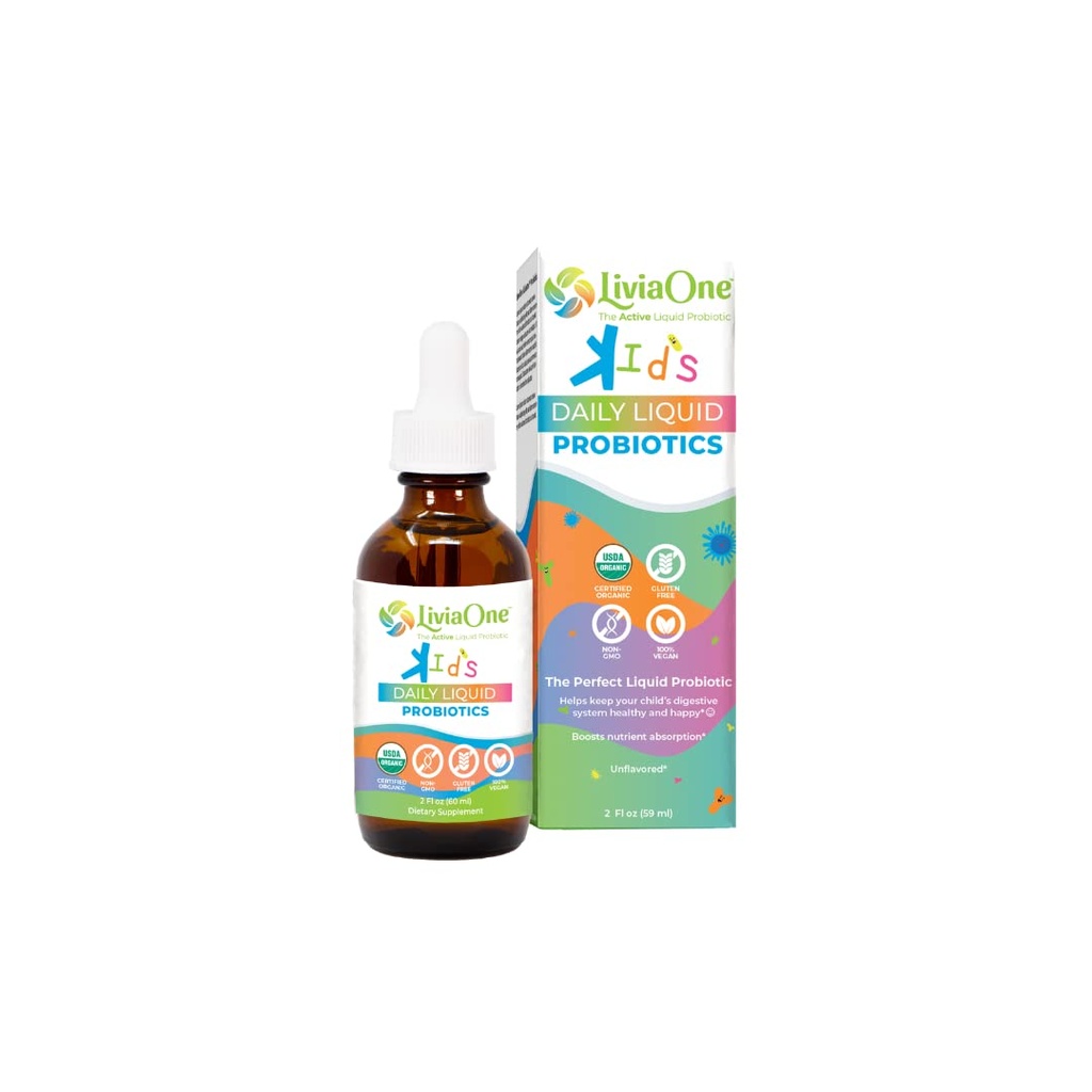 LiviaOne Daily Liquid Probiootit lapsille, Probiootti Supplement for Digestive Health and Immune Support, USDA-sertifioitu Organic, Vegan, ja Allergen-vapaa, ei-GMO Probiootit, 2 Fl Oz (paketti 1)