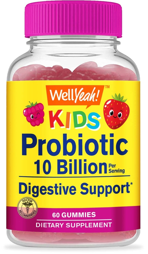 WellYeah Probiotics for Kids Gummies -10 Billion CFU - för Gut Health, Immune Health och Digestive Support - Berry Flavor Chewable Supplement - Vegan, Non GMO, Gluten Free Kids Probiotic -60 Gummies