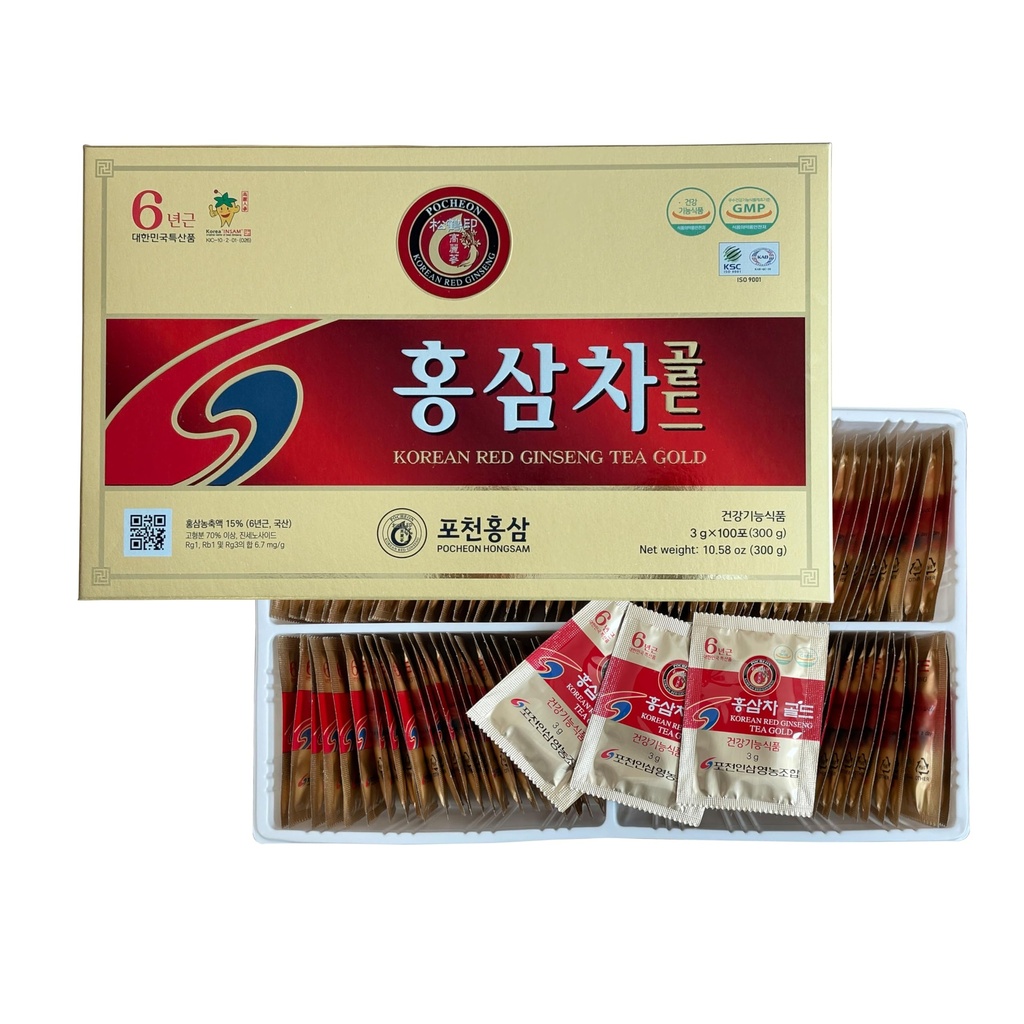 Pocheon 300g (10.6oz), Koreanska 6Years Panax Red Ginseng Root Extract Tea Gold, 100 Tea Bags, 15% Ginseng Extract, Natural Immune Support