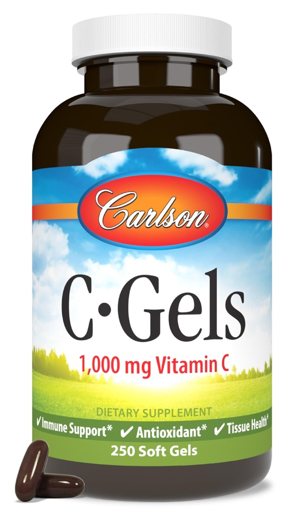 Carlson - C-Gels, 1000 mg, C-vitamiinia Softgels, Immunosupport & Heart Health, C-vitamiinia Softgels, antioksidantti, C-vitamiinin täydentää, 250 Softgels
