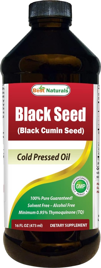 Best Naturals Black Seed Oil - Minimi 0,95% Thymokinoni (TQ) - Cold Pressed Nigella Sativa Aids in Digestive Health, Immunosupport, Brain Function, Joint Mobility, Gluten Free, Non GMO - 16 OZ