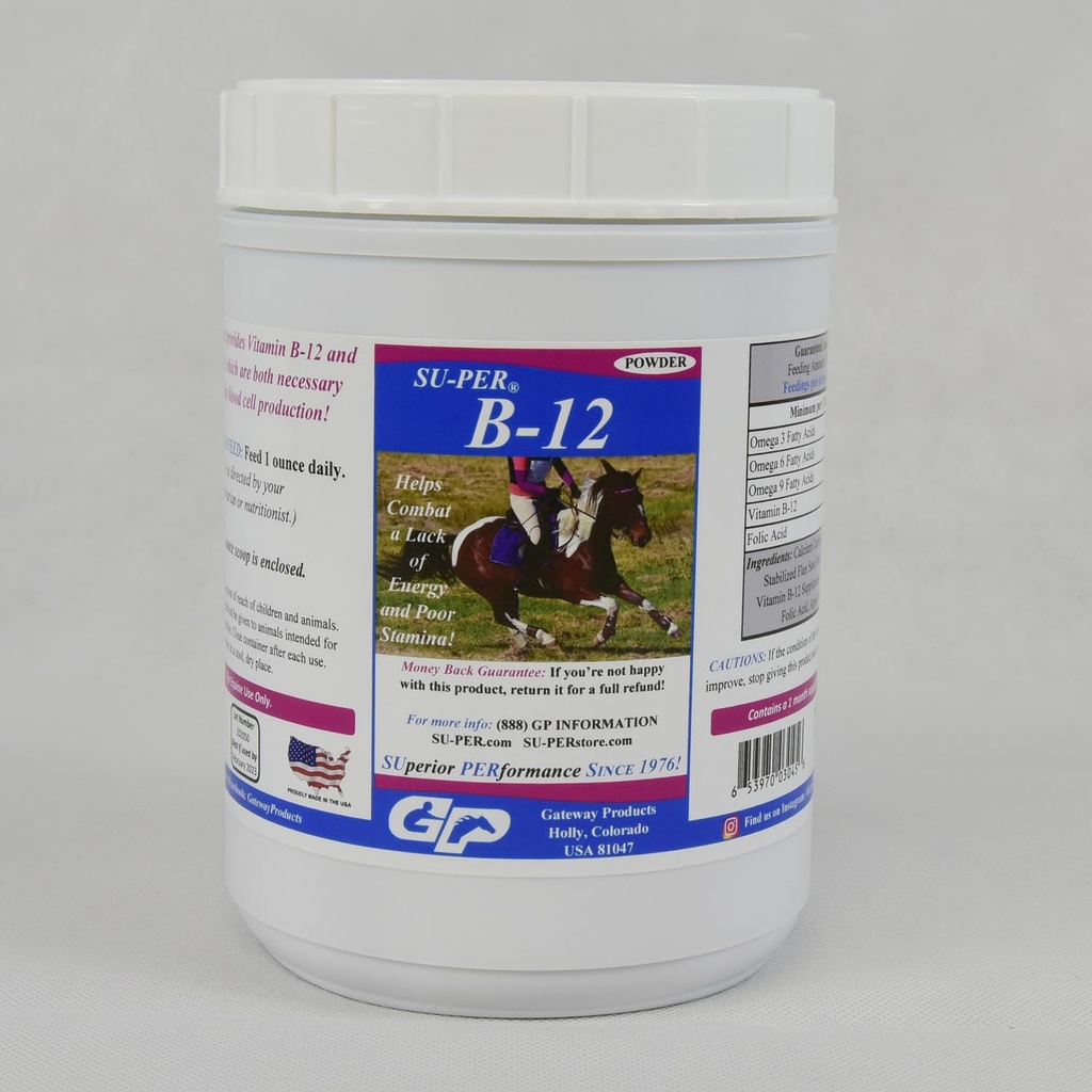 Su-PER B12 hevosille - Hevosille B-12 ja B-9-vitamiinit Foolihappo tukijauhe - Energy Horse Supplement - 2,5 kiloa, (2 pakkaus)