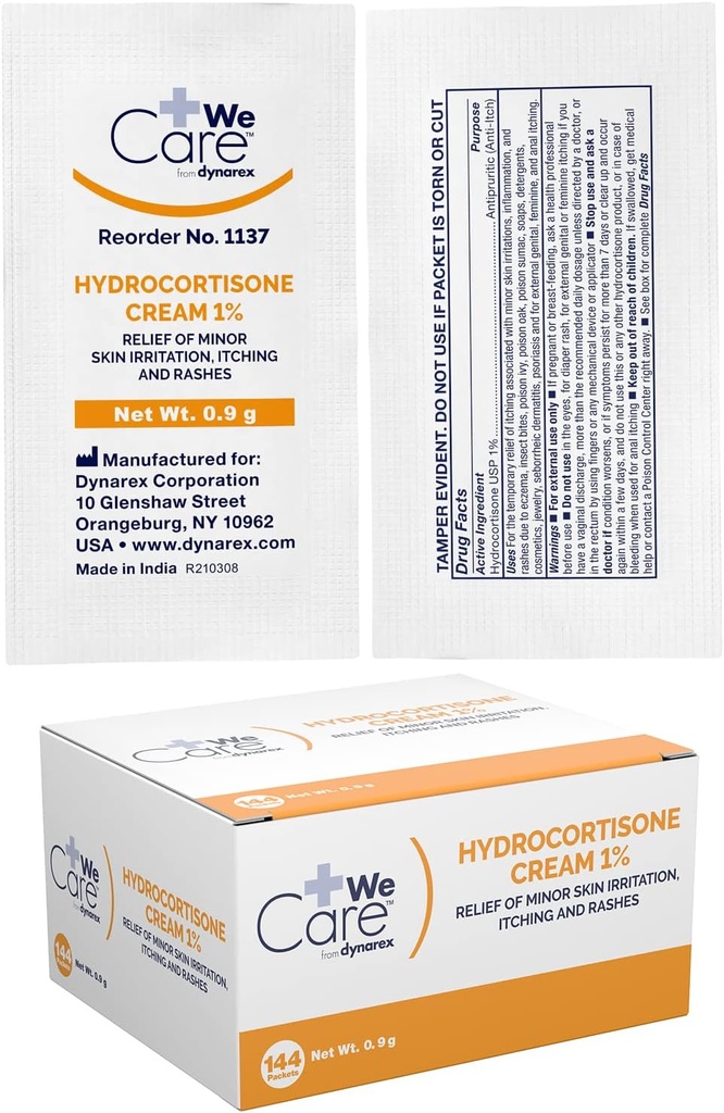 Dynarex Hydrokortisoni Kerma - Uutinen anti- Itch Hydrokortisoni Voide tilapäiseen lievitykseen vähäinen ihon kutina, ihottuma, ärtyminen - .9g Packet, 1 Laatikko 144
