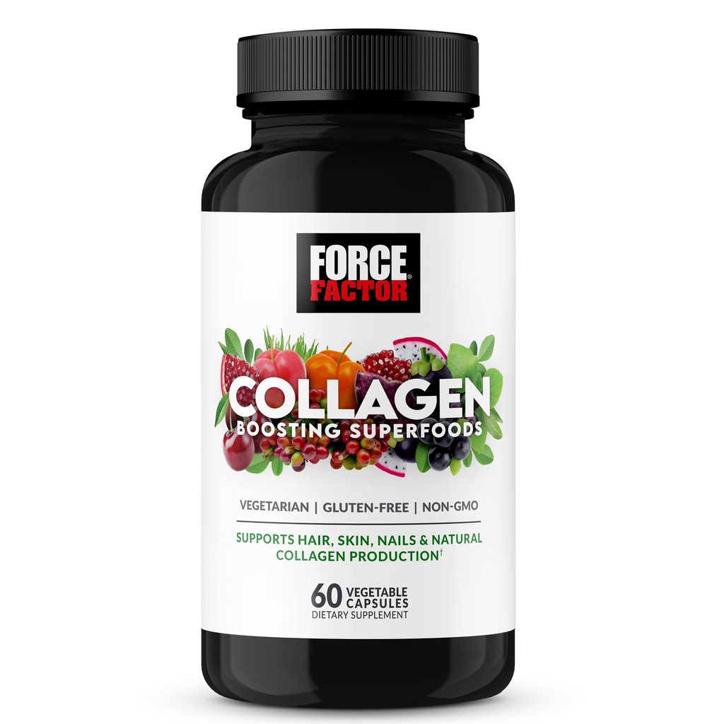 Force Factor Collagen Boosting Superfoods, Vegan Collagen Booster Hyaluronic Acid, Biotin, Bamboo, aminohapot ja vitamiinit hiukset, iho, ja kynnet, vahvistaja ja ihon täydentää, 60 kapselia
