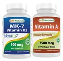 Best Naturals K2-vitamiini (MK7), D3 & A-vitamiini 25000 IU