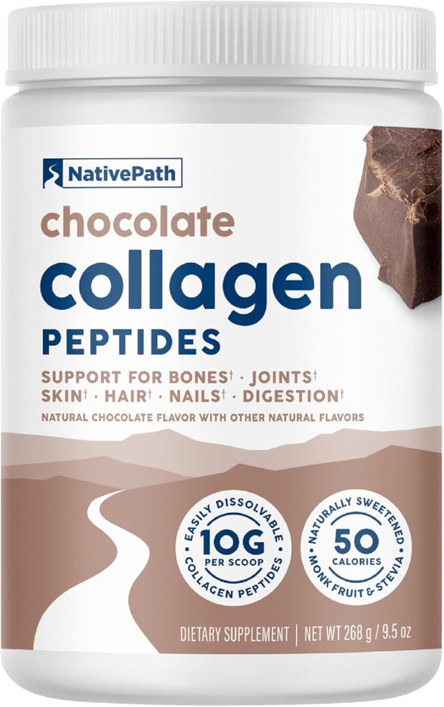 NativePath Collagen Peptides - Hydrolysoitu tyyppi 1 & 3 Collagen. Keto & Paleo Grass-Fed proteiinijauhe hiuksille, iholle, kynsille, luut, nivelet, digestio ja enemmän - Ei gluteenia tai meijeri (suklaa, 268 g)