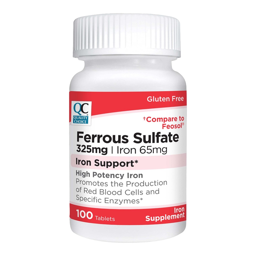 Quality Choice Iron 65 mg (325 mg Ferrous Sulfaatti) Korkea teho Rauta Support Tabletit 100