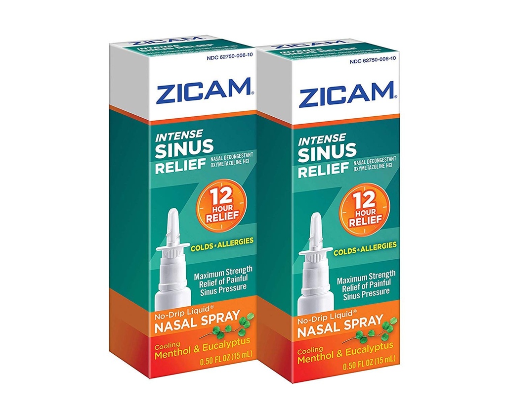 Zicam Intense Sinus Relief No-drip Liquid Nasal Spray med Cooling Menthol & Eucalyptus, 0,5 Ounce (Pack of 2)