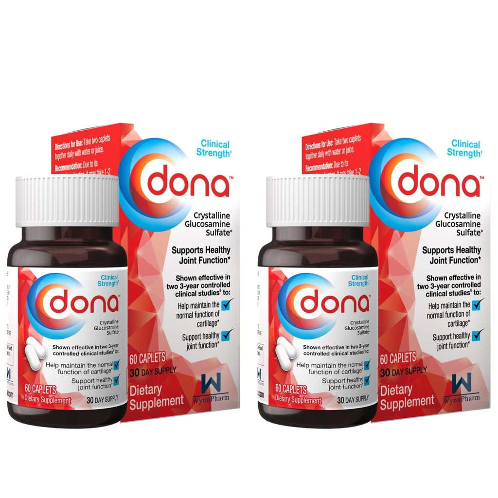Dona Crystalline Glukosamine Sulfate, 750 Mg, Joint Supplement Pills for Knee Comfort & Joint Health Support, 750 Mg, 60 Count (2 Pack).